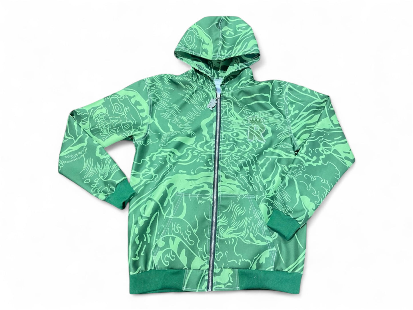 Green denim zip up jacket